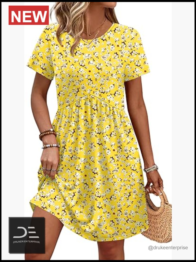 Short Sleeve Crew Neck Maternity Dress With Pockets